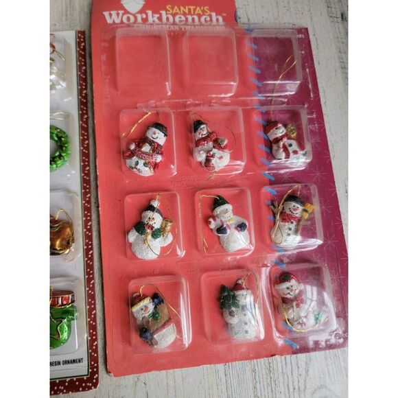 Miniature snowflake candy cane snowman face ornament Xmas set glitter - Picture 5 of 9